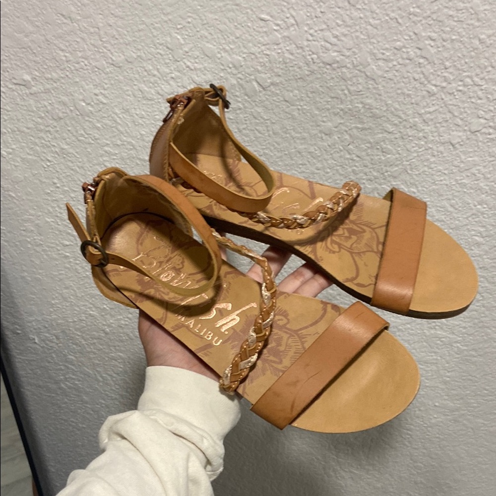 Tan Bohemian Flat Sandals with Ankle Straps